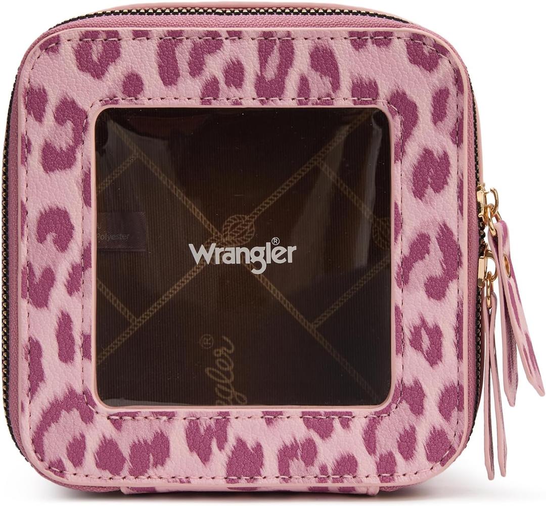 Montana West X Wrangler Clear Makeup Bag Travel Cosmetic Bag Portable Make Up Toiletry Organizer for Women Leopard (Small, Small Leopard-Pink)