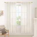 LAMIT Cream Linen Boho Curtains, 78 inch Length, 2 Panels, Light Filtering Semi Sheer, Back Tab and Rod Pocket, Neutral Panels for Bedroom/Living Room, 52 x 78 Inch