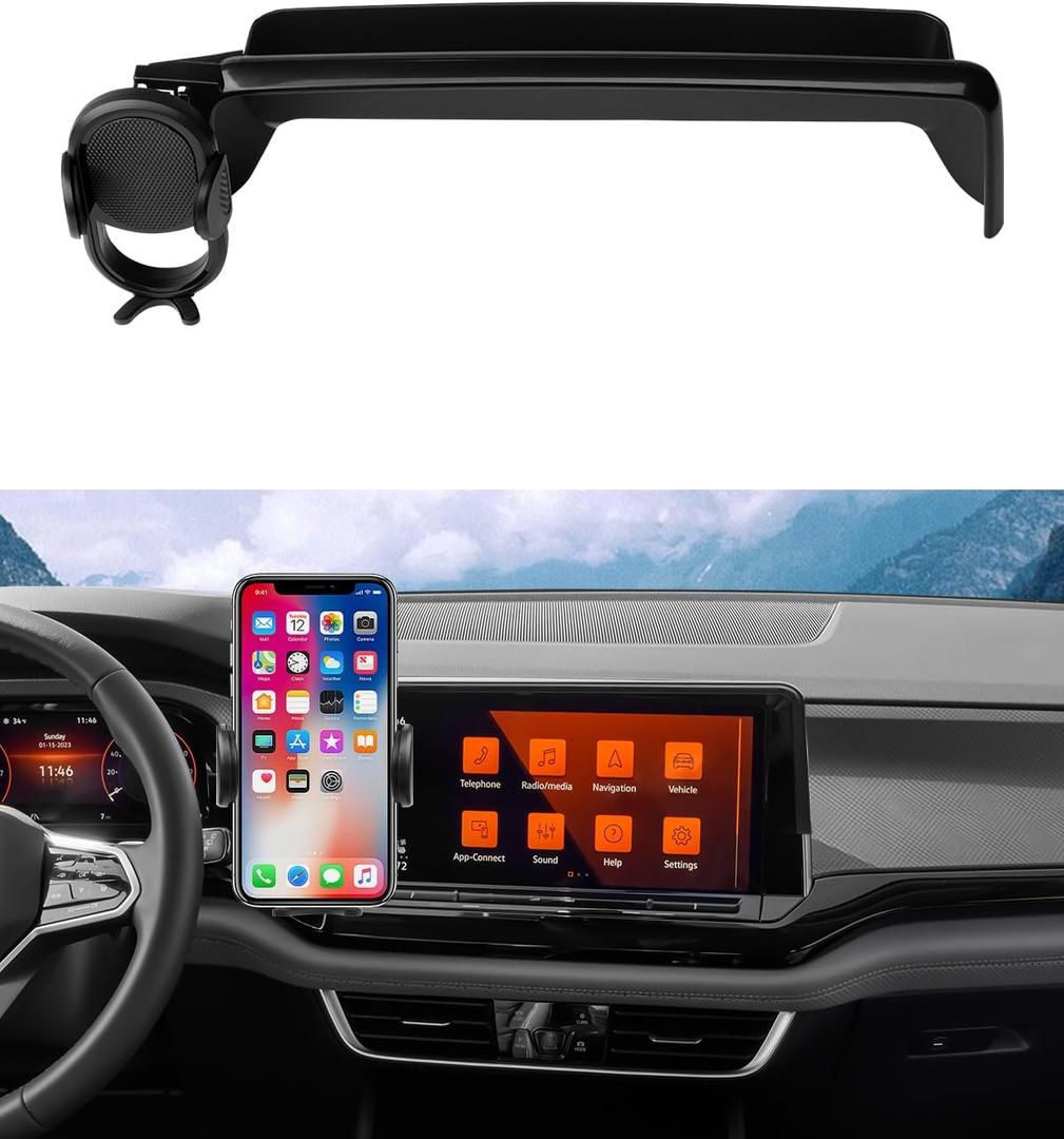 Autorder Car Phone Holder for 2024 2025 Volkswagen VW Atlas/Atlas Cross Sport Accessories Phone Mount with Dash Organizer 12-Inch Screen Cell Phone Automobile Cradles Hands-Free 360 Degree Rotation