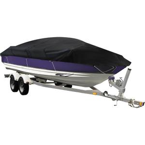 WFLNHB 210D Water Proof Heavy Duty Trailerable Boat Cover Replacement for Jon Boat-Black (14ft length, Beam Width to 70inches)
