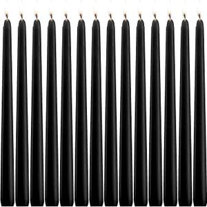 14-Pack Black Taper Candles 10-Inch Unscented Dripless - 7.5-Hour Burn Time Long-Lasting Candles for Weddings, Churches, Festivals, Altars (3/4-Inch Thick)
