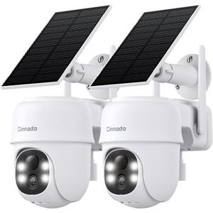 2K Cameras for Home Security-2.4G WiFi Outdoor Camera Wireless Solar/Battery Powered with solar panel, 360 Viewing, AI Human Detection, Color Night Vision, with SD Storage, Works with Alexa(2 Pack)