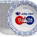 JOLLY CHEF 156 Count Paper Bowls 12 oz Soak Proof, Heavy Duty Printed Disposable Small Bowls Bulk for Dinner or Thanksgiving