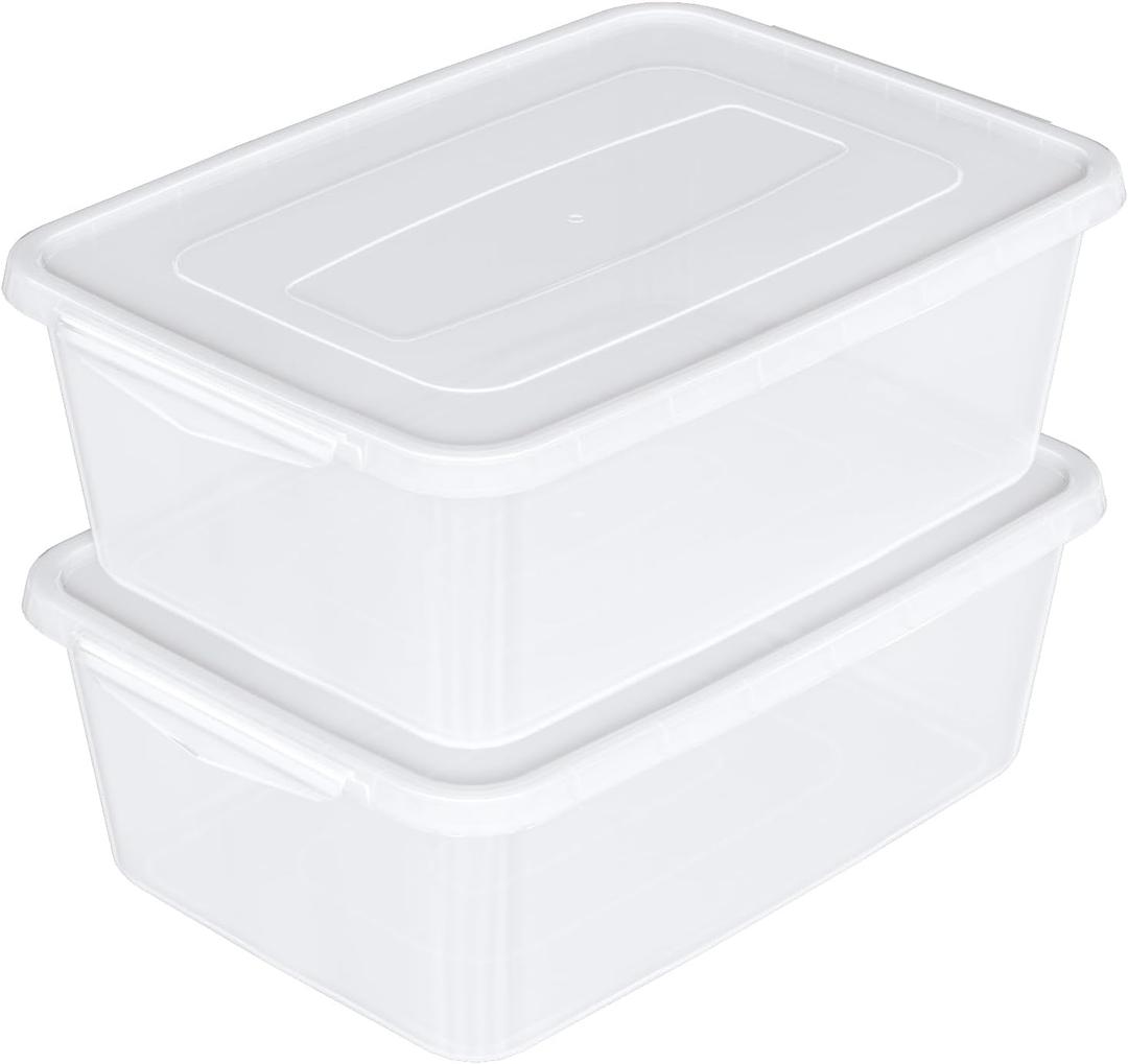Afromy 16 Quart Plastic Latching Box, 2 Packs Storage Bins with Lid, Clear