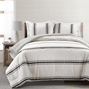 Lush Decor Farmhouse Stripe Reversible Cotton Comforter Set, 3 Piece Set, King, Black - Cozy Farmhouse Bedding Set - Rustic Decor - Striped Comforter - Modern Farmhouse Bedroom Decor Lush Decor Farmhouse Stripe Reversible Cotton Comforter Set, 3 Piece Set, King, Black - Cozy Farmhouse Bedding Set - Rustic Decor - Striped Comforter - Modern Farmhouse Bedroom Decor