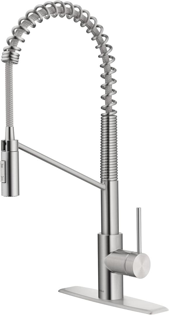 KRAUS Oletto Commercial Style Single Handle Pull Down Kitchen Faucet with QuickDock Top Mount Installation Assembly in Spot Free Stainless Steel, KPF-2631SFS