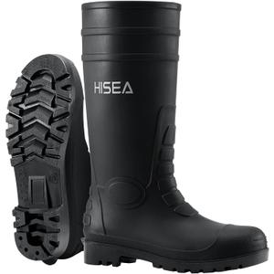 HISEA Men's Steel Toe Rain Boots PVC Rubber Boots, Waterproof Garden Fishing Outdoor Work Boots, Durable Slip Resistant Knee Boots for Agriculture and Industrial Working (11, Black)