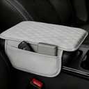 Upgraded Car Center Console Cover, Leather Armrest Cushion Pad with 2 Storage Bags, Microfiber Soft Waterproof Seat Box Cover Protector, Car Interior Decor Accessories Fit for Most Cars, Vehicles (Grey-1)