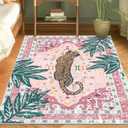 Area Rug Pink 4x6 Tiger Rug Washable Non-Slip Boho Vintage Tropical Animal Print Jungle Rug for Bedroom Girls Room Hallway Soft Cozy Whimsical Woodland Carpet for Play Room Laundry Room
