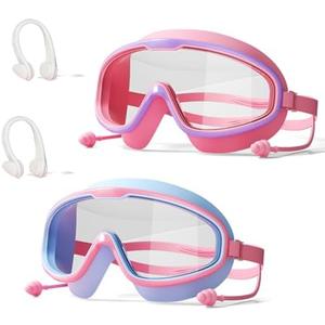 Kids Swim Goggles HD Children's Large Frame Waterproof and Anti-fog Swimming Goggless with Adjustable Straps for Boys Girls