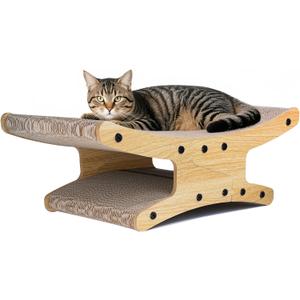 Reversible Cat Scratcher Bed, Large Scratching Board for Indoor Cats - Cardboard Pad & Durable Cat Scratcher Lounge Hammock Furniture, Natural Wood Color