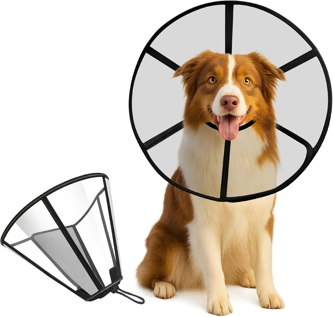 Lainergie Adjustable Soft Dog Cone Collar for After Surgery Recovery, Comfortable Pet Recovery Protective Collar for  Dogs, Elizabethan Dog Neck Collar (XXL, Black)