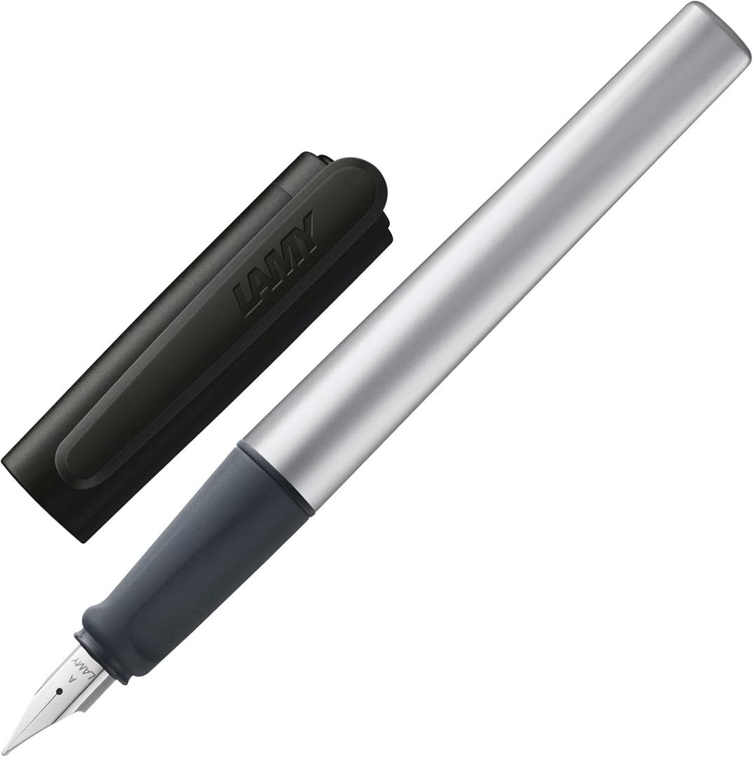 LAMY nexx black Fountain Pen with slip-proof grip & polished Left-Handed steel nib (LH) in size M - triangular aluminum body - including LAMY T 10 blue cartridge