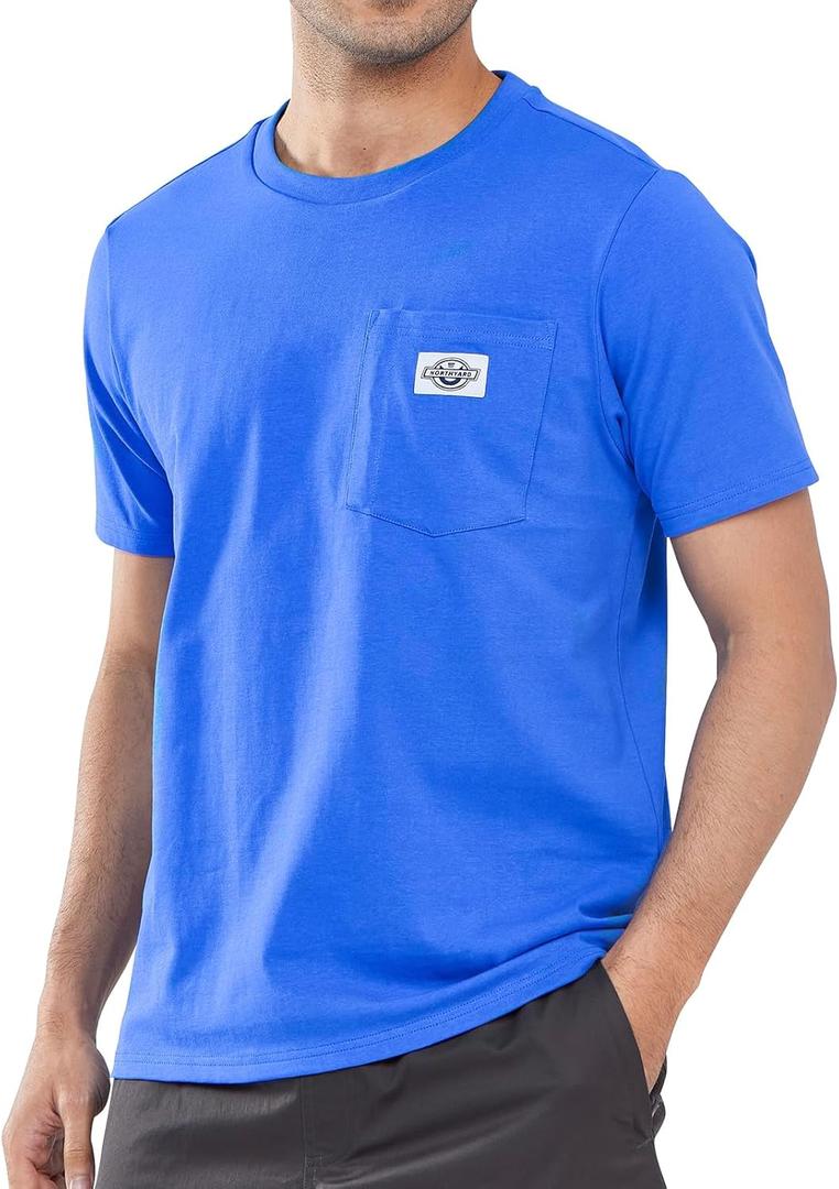NORTHYARD Men's Cotton Shirts Heavyweight Short Sleeve Casual T-Shirts with Chest Pocket Work Wear (Blue, XL)