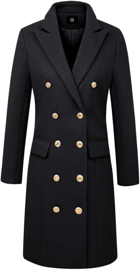 IDEALSANXUN Womens Fall Winter Wool Coats Double Breasted Midi Peacoat Trench Coats Small
