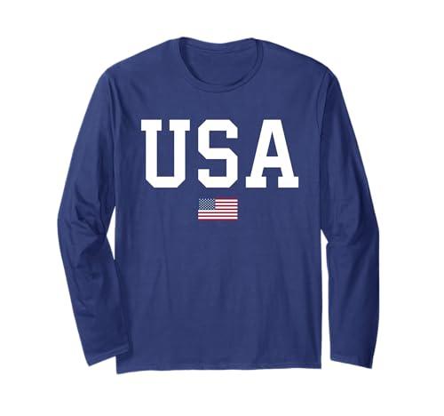 USA Casual Long Sleeve Graphic Tee Shirt Women Men Patriotic Long Sleeve T-Shirt, L