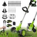 Cordless Electric Weed Wacker with Wheels, 3-in-1 Grass Trimmer & Brush Cutter & Lawn Edger, 3 Types Blade, 2X2000mAh Batteries, Lightweight String Trimmer for Garden and Yard Lawn, Gifts for Seniors