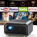 Projector with WiFi and Bluetooth: [Auto Focus/Keystone] - NICPOW Full HD 1080P 4K Supported Portable Bluetooth Projector for Gaming Devices and Phones - Ideal for Indoor Outdoor Use - Grey