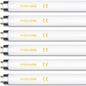 6 Pack F15T8 18 Inch 15W T8 Replacement Tube Bulb Daylight 6500K Medium Bi-Pin G13 Base 6 Count