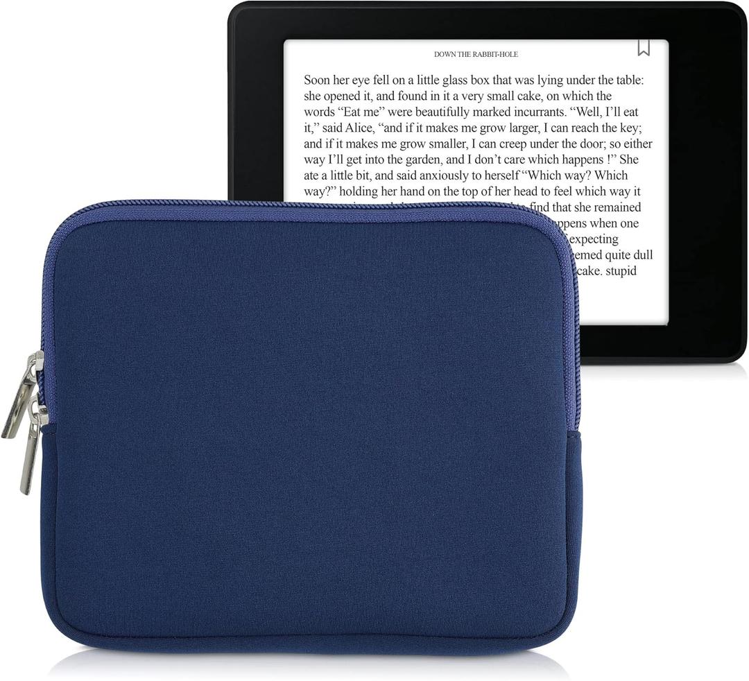 kwmobile Neoprene e-Reader Pouch Size 6,8-7" eReader - Universal eBook Sleeve Case with Zipper - Dark Blue