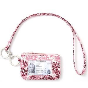 WONDERFUL FLOWER Lanyard Wallet for Women, ID Card Holder, Lanyards for ID Badges, Floral Zip ID Case Keychain Small Coin Purse Cards, Cash, Work, Travel, Cruise, Teachers, Students, Kids, Pink Leaves