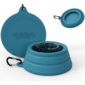 OHMO Spill Proof Collapsible Dog Water Bowl 24oz for Cars, No Splash Portable Bowls for Dog Travel, Pet Essentials for Road Trips, Cat Travel Accessories (Peacock Blue)