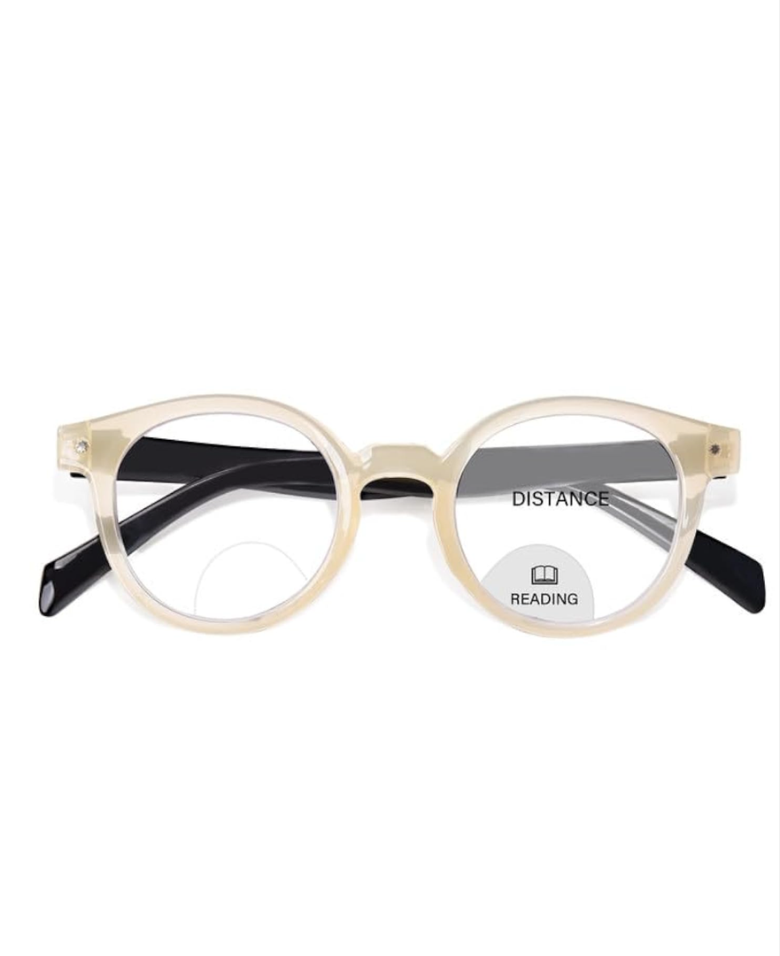OPTOFENDY Bifocal Reading Glasses for Women, Blue Light Blocking Readers with Spring Hinges, Clear Top Retro Square Frame (+2.00)