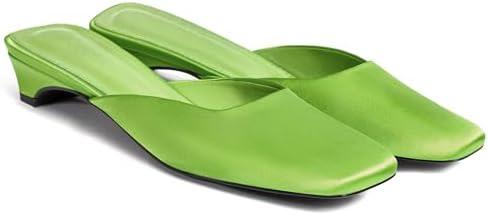 Coutgo Women's Mules Low Kitten Heel Closed Square Toe Slip On Backless Dress Shoes,Size 9 1/2, Green