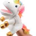 Hopearl Plush Unicorn Hand Puppet with Open Movable Mouth for Imaginative Play, Role Play, Interactive Toy for Storytelling Teaching Puppet Theater, Birthday Gifts for Kids Girls, White, 12''
