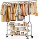 EAGMAK Heavy Duty Clothes Rack Load 688 LBS, Rolling Clothing Rack With 3 Shelves, Adjustable Metal Clothes Hanger with Wheels Portable Wardrobe Organizer Garment Rod for Hanging Clothes (Silver)