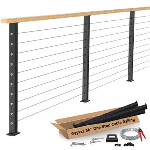 One-Stop Cable Railing Post Kit, 3 Pack Level Drilled Deck Post 36", Fixed Top Cable Railing System Including 3 Railing Post, 125ft Cable, 20 Terminal, 60 Cable Grommets (No Handrail)