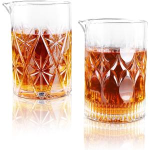 24 Oz Cocktail Mixing Glass Stirring Glasses for Whiskey Cocktail Mixing Shaker Glass Martini Old Fashioned Crystal Bar Set 700ml Pack of 2 (X-shape/Snowflakes)