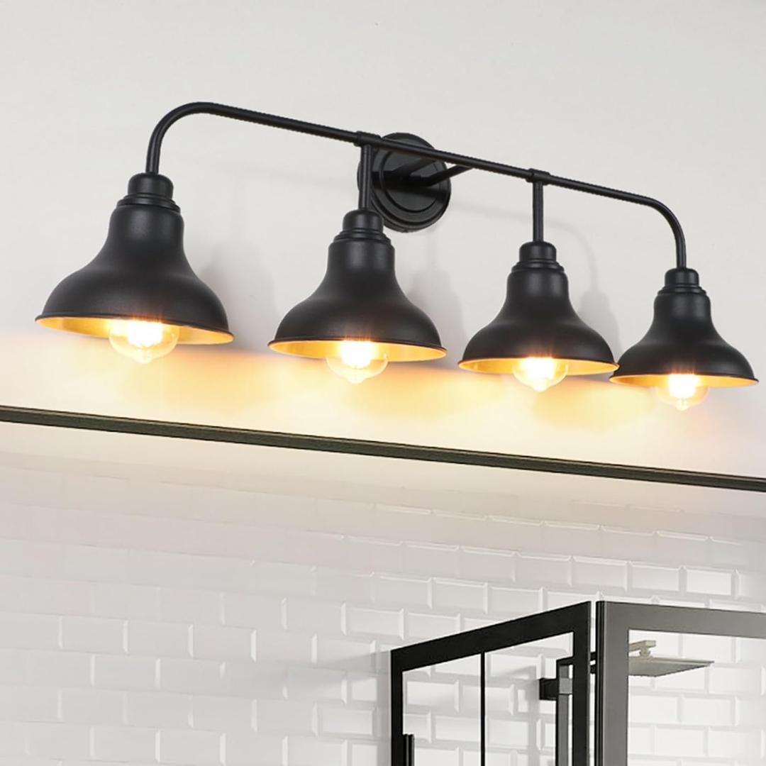 34" Large Farmhouse Bathroom Vanity Light,4-Light Vanity Light Over Mirror,Black Bathroom Light Fixtures,Rustic Wall Sconce Lighting Fixtures for Mirror,Bedroom