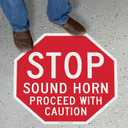SmartSign Stop - Sound Horn, Proceed with Caution Anti Slip Adhesive Octagonal Floor Sign | 24" x 24"
