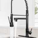 Kitchen Sink Faucet,Black Kitchen Faucet with Sprayer,Tall Kitchen Faucet with Pull Down Sprayer,Serimer Commercial Solid Brass Spring Kitchen Faucets with Deck Plate,Modern Kitchen Faucet Matte Black