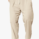 Men's Elastic Waist Linen Trousers Drawstring Male Casual Linen Pants Straight-Legs Man Beach Pant, XL Size