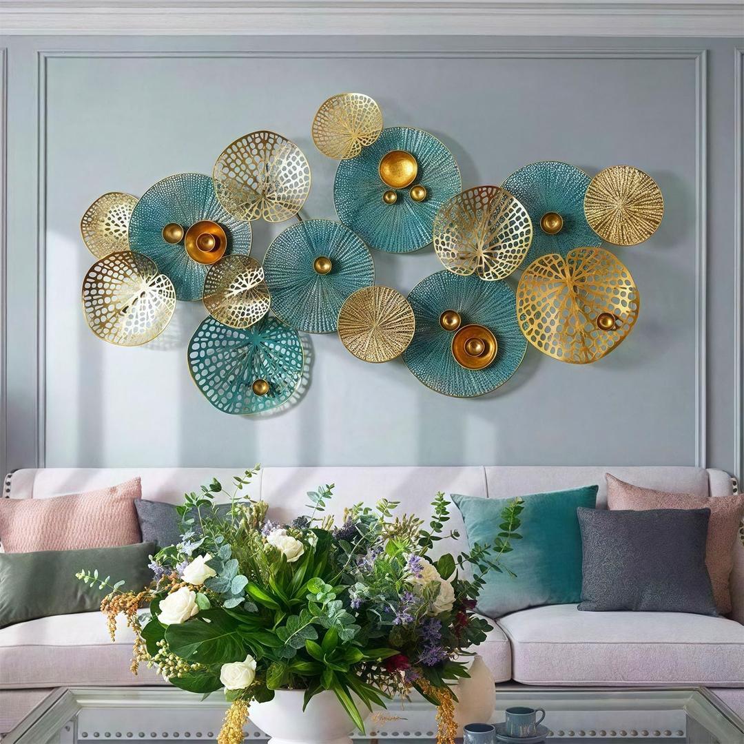 Brogana Large Modern Metal Wall Sculptures, Boho Lotus Leaf Metal Wall Decoration, 3D Stacked Flower Wall Art Décor, for Study Living Room Bedroom
