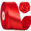 Mauproy 1-1/2 Inch Wide Red Satin Ribbon, 50 Yards Solid Polyester Fabric Ribbon for Roses Making, Mother's Day, Gift Wrapping, Flower Bouquets, Wedding Decorations, Handmade Crafts