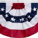 58"x27" USA Patriotic Nylon Bunting Pleated Flag, 2 Sided, Embroidered Stars, Sewn Stripes, Grommets- July 4th American Flag Decor Outdoor Use- Americana Inside Outside Porch Rail or Window Decoration
