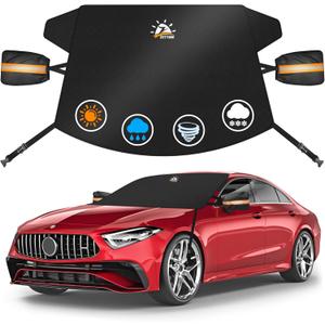 Zettum Car Windshield Cover for Ice and Snow - 600D Windshield Snow Cover with Side Mirror Cover Heavy Duty, Standard Winter Frost Hail Protector for Most Car, Truck, SUV, Van and MPV (70 x 50 Inch)