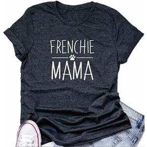 Frenchie Mama Shirt Dog Mom Funny Graphic Tees Womens Letter Print Casual Short Sleeve T-Shirt Tees Tops (Gray, XXL)