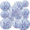 Retisee 12 Pcs Chinoiserie Paper Lantern Set 10 Inches Wedding Blue and White Decoration Blue and White Porcelain Print Decor Chinese Hanging Lantern for Ceiling Birthday Baby Shower Home Decor