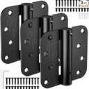 4 Inch Self Closing Door Hinges, 5/8" Radius Corners Spring Loaded Hinges for Exterior, Garage, Front and Back Door, UL Listed, for Left and Right Hand Door, Matte Black, 3 Pack