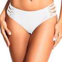 Zmart Strappy Bikini Bottoms - Women's Full Coverage Bathing Suit Mid Waist Swimsuit Bottom (Medium, White)