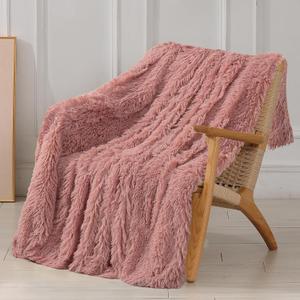Tuddrom Decorative Extra Soft Faux Fur Blanket Twin Size 70" x 78",Solid Reversible Fuzzy Long Hair,Fluffy Cozy Plush Fleece Comfy Microfiber Blanket for Couch Sofa Bed,Peach Whip