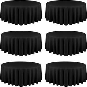 YMHPRIDE 6 Pack Black Tablecloths - 120 Inch Polyester Round Table Covers, Washable Fabric for Wedding, Party, Dining, Banquet (120 inch Round)