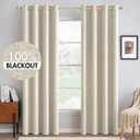MIULEE 100% Blackout Linen Textured Curtains for Bedroom Solid Thermal Insulated Cream Grommet Room Darkening Curtains & Drapes Luxury Decor for Living Room Nursery 52 x 72 Inch (2 Panels)