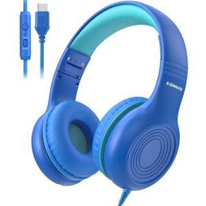 Upgrade USB Type C Kids Headphones, Wired Headphones for Kids with Microphone for Boys Girls, Adjustable 85dB/94dB Volume Limited (Navy/Blue)