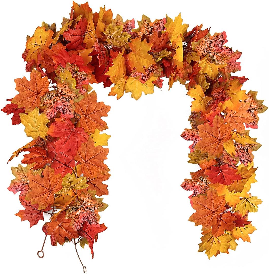 RECUTMS 2 Pcs Fall Garland Autumn Leaves Wreath Fall Decor Autumn Decor for Home Artificial Fall Foliage Garland Thanksgiving Decoration for Home Wedding Fireplace Party (Hyellow)