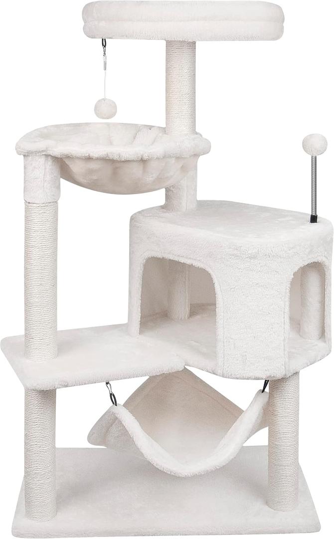 YUNIQUE 39.4'' Cat Tree with Cat Condo and Big Hammock, Beige